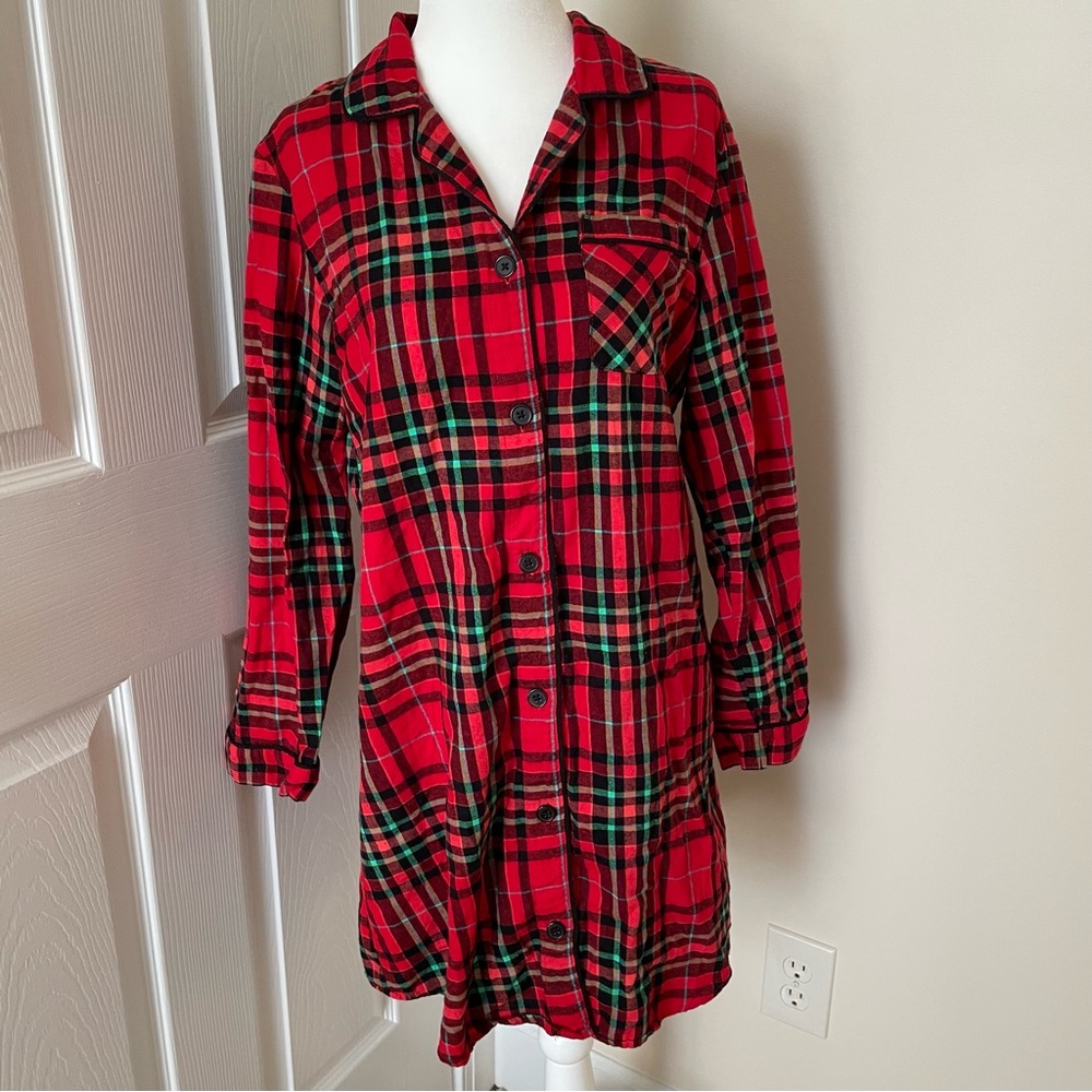 Wondershop Red Green Plaid Flannell Nightshirt Women’s Size S